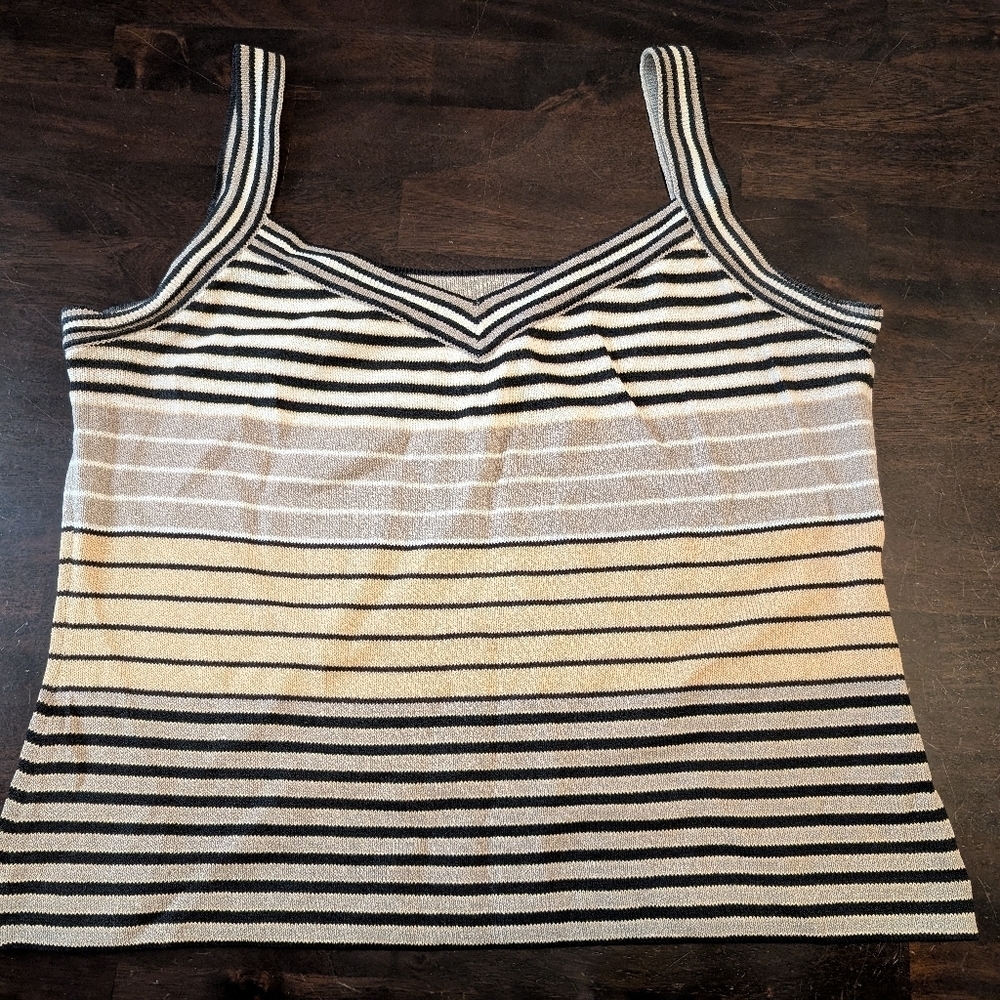 St.John Santana Knit Striped Black and Cream Women's Tank, Size M